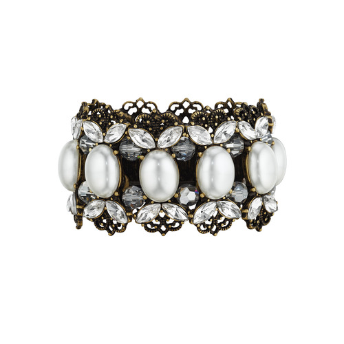 FILIGREE + PEARL STRETCH BRACELET on a white background