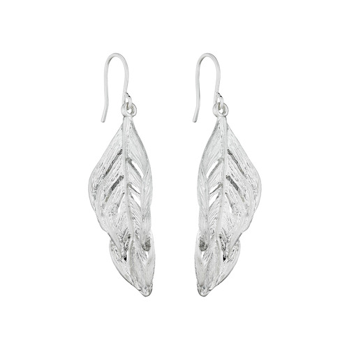 SCULPTED FEATHER DROP EARRINGS on a white background
