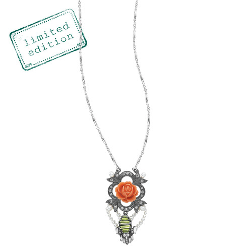 LA BELLE ROSE LONG PENDANT NECKLACE on a white background