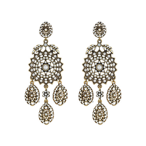 FILIGREE + PEARL CHANDELIER EARRINGS on a white background