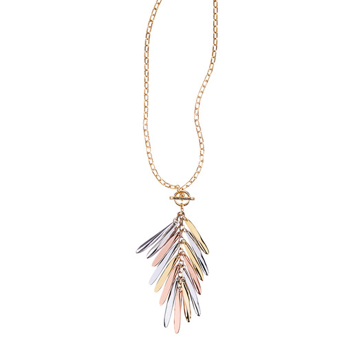 Tri-Tone Fringe Pendant Necklace on a white background