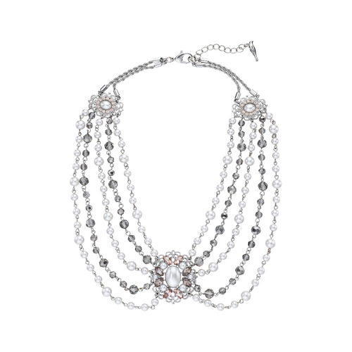 Pearl + Filigree Statement Swag Necklace on a white background