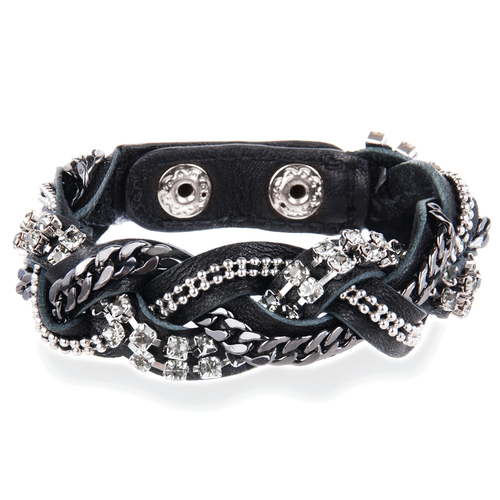 Braided Metal + Leather Bracelet on a white background