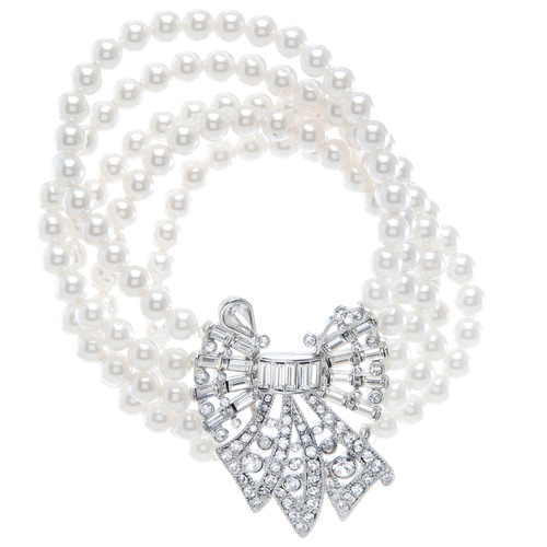 Bow + Multi Strand Pearl Bracelet on a white background