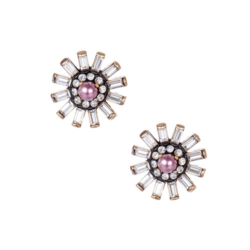 Baguette Flower Stud Earrings on a white background