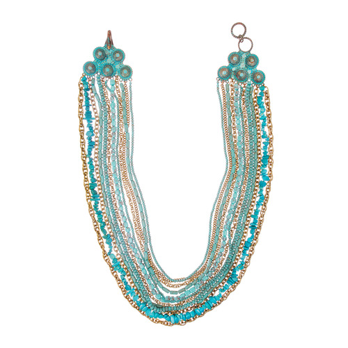 Turq + Patina Multi-Strand Bib Necklace on a white background