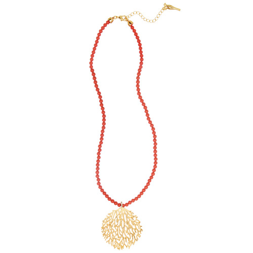 Coral Branch Beaded Pendant Necklace on a white background