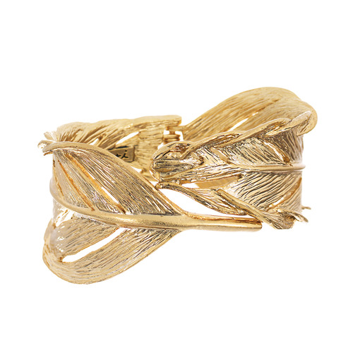 Sculpted Feather Hinged Cuff on a white background