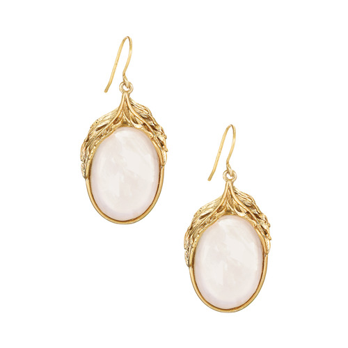 Feather + Cabochon Drop Earrings on a white background