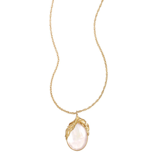Feather + Cabochon Long Pendant Necklace on a white background