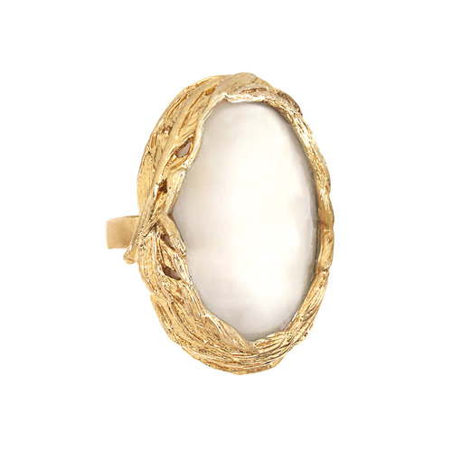 Feather + Cabochon Ring on a white background