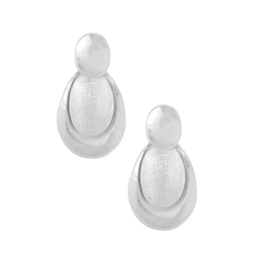 Overlapping Metal Disc Earrings on a white background