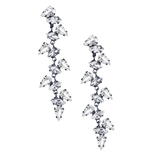 Cascading Crystals Linear Earrings on a white background