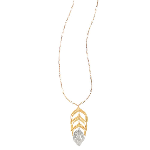 Cascading Feather Pendant Necklace on a white background