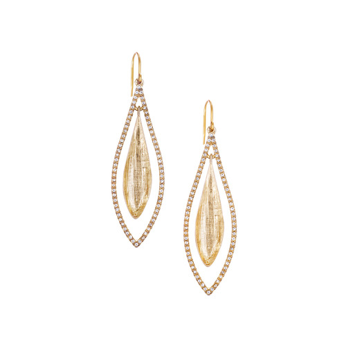 Sculpted Leaf + Pavé Frame Drop Earrings on a white background