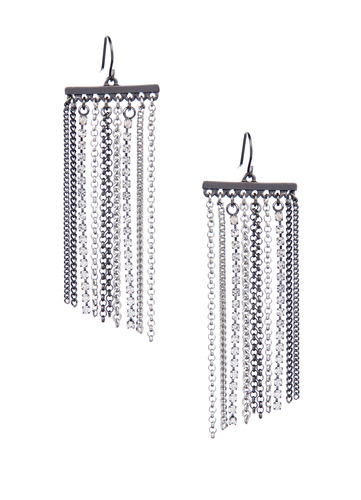 Rhinestone + Chain Fringe Earrings on a white background