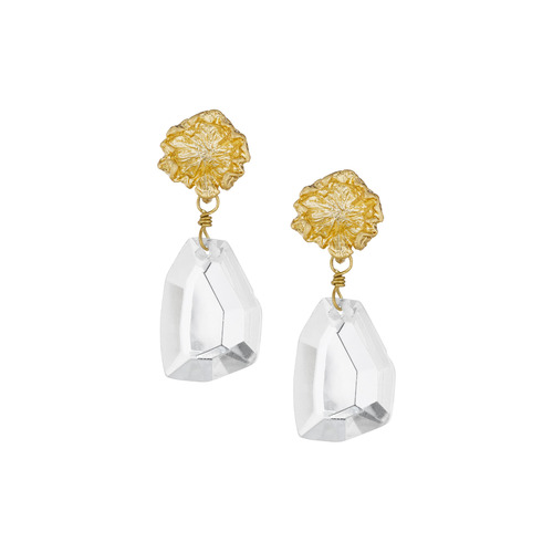 Curled Leaf + Faceted Drop Earrings on a white background