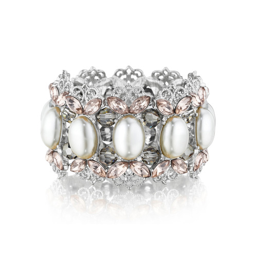 Filigree + Pearl Stretch Bracelet on a white background