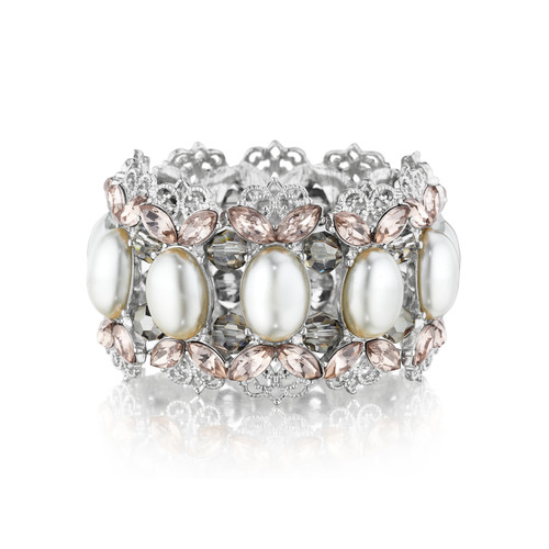 Filigree + Pearl Stretch Bracelet on a white background