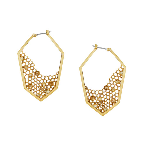 Honeycomb Asymmetric Hoop Earrings on a white background