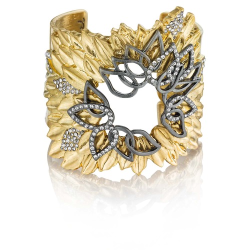 Layered Leaves Statement Cuff on a white background