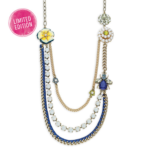 Vintage Florets Long Layered Necklace on a white background