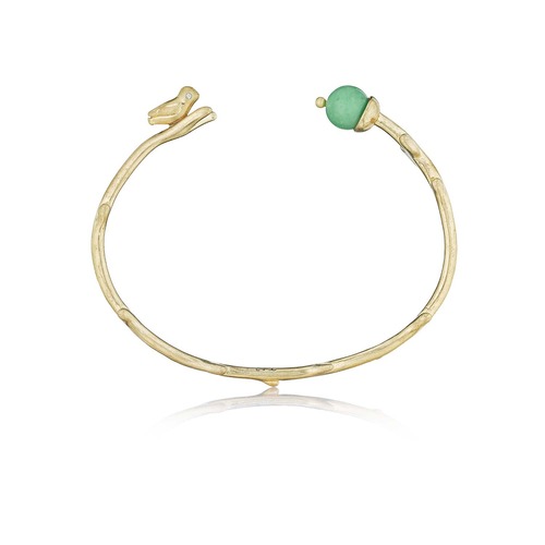 Bird On A Branch Adjustable Brass Cuff on a white background