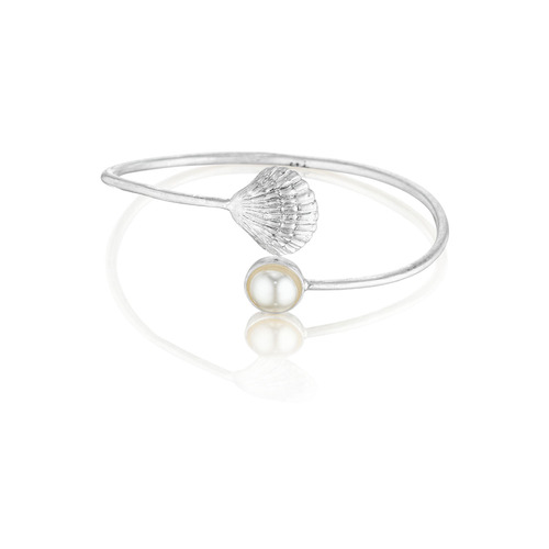 Shell + Pearl Cuff on a white background