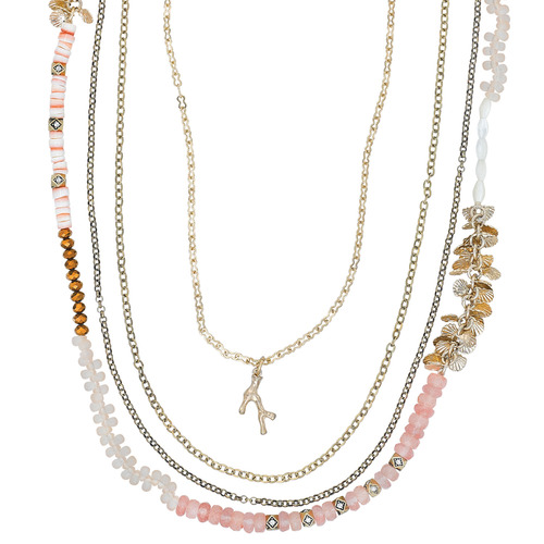 Stacked Coral Strands Layering Necklace on a white background