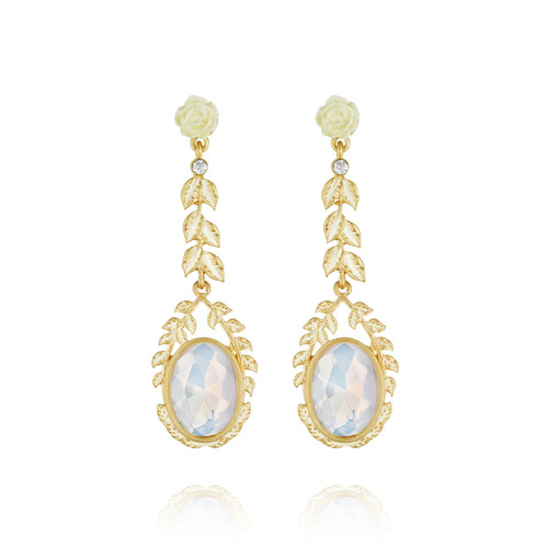 Ivory Rose Garland Opal Drop Earrings on a white background