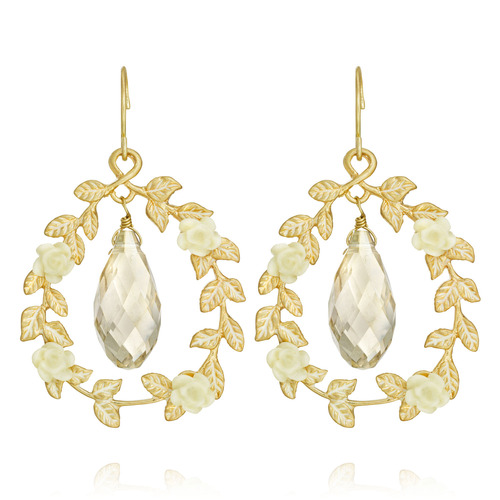 Ivory Rose Garland Teardrop Earrings on a white background