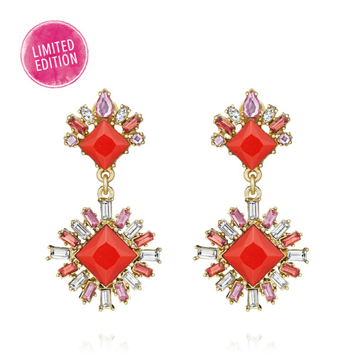 Coral Clusters Double Drop Earrings on a white background