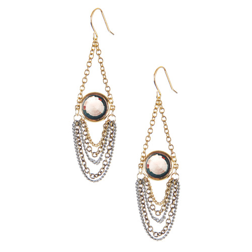 Bezel Set Crystal + Chain Swag Earrings on a white background
