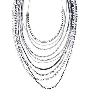 Multi Row Chain And Rhinestone Bib Necklace on a white background