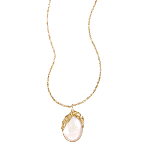 Feather + Stone Pendant Necklace on a white background