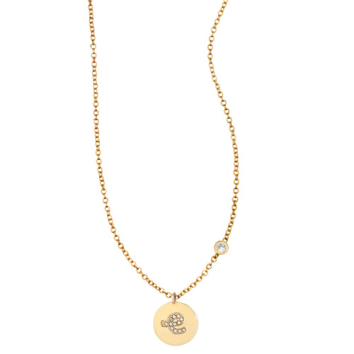 Pavé Initial Disc "E" Charm Pendant on a white background